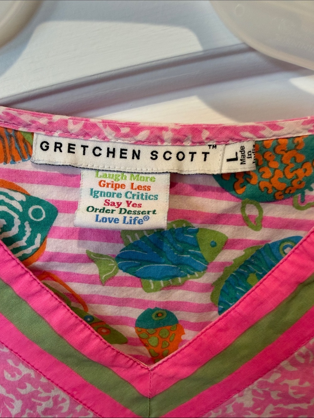 Gretchen Scott Pink & Green Striped Coral-Print V-Neck Tunic - Picture 2 of 3